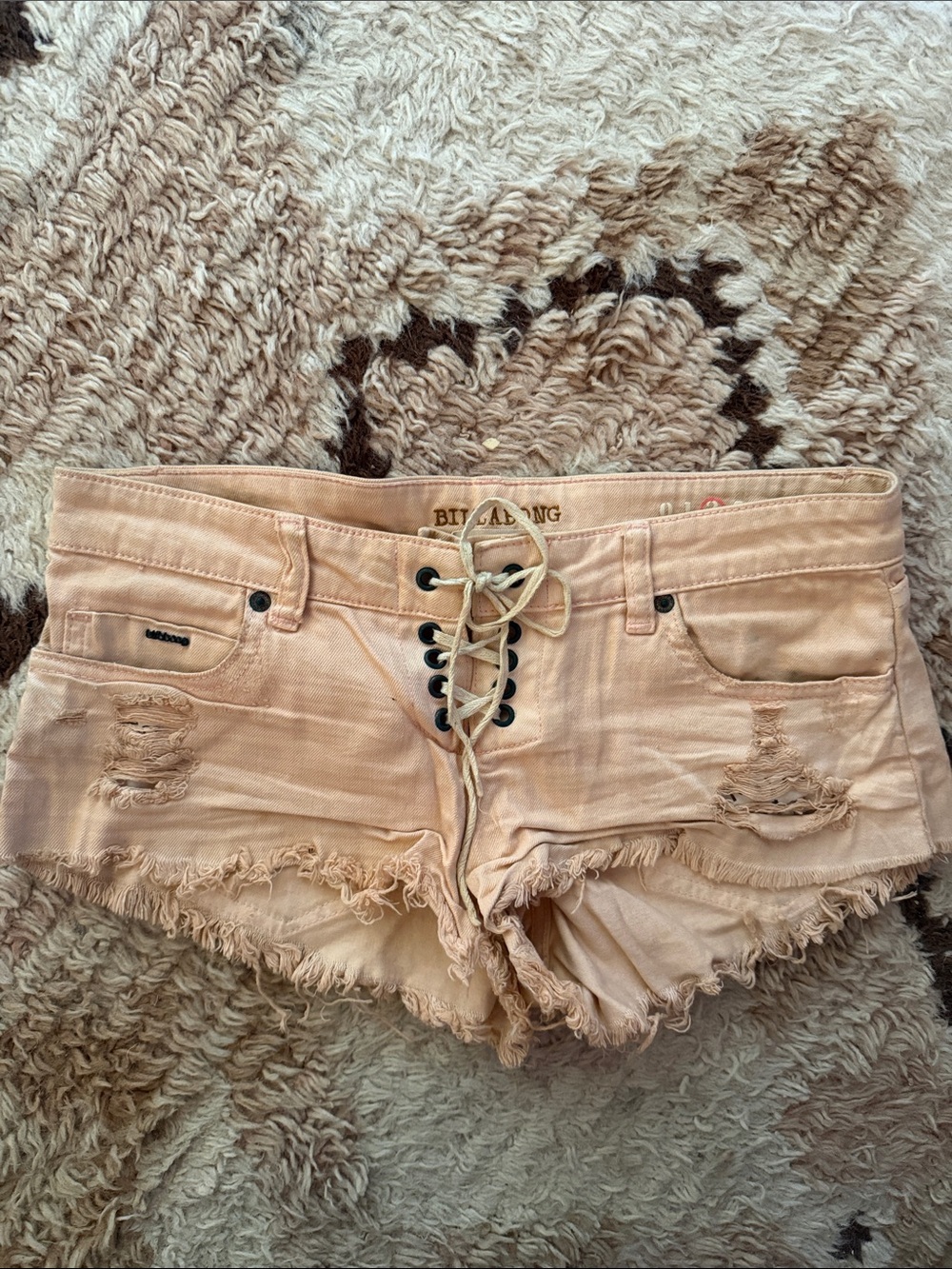 Peach Pink Lace-Up Distressed festival Denim Shorts